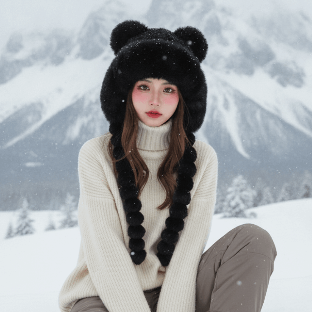 Fleece Lined Pompom Braids Hat - Trapper Hat Ear Flap 评论和价格