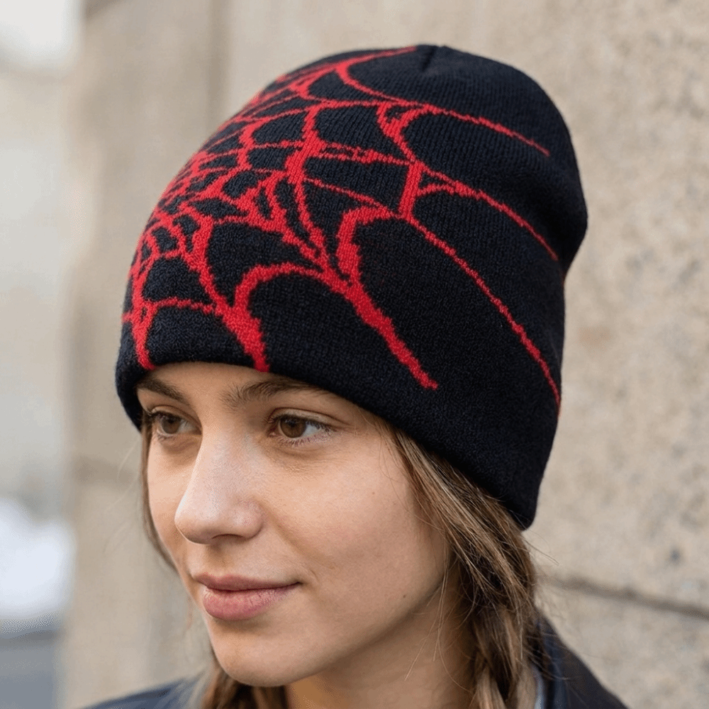 Gothic Soft Spider Web Pattern - Beanie Cuffed Knit 评论和价格