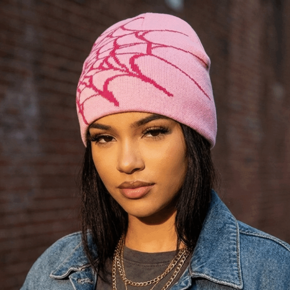 Hip-hop Soft Spider Web Patter - Beanie Cuffed Knit 评论和价格