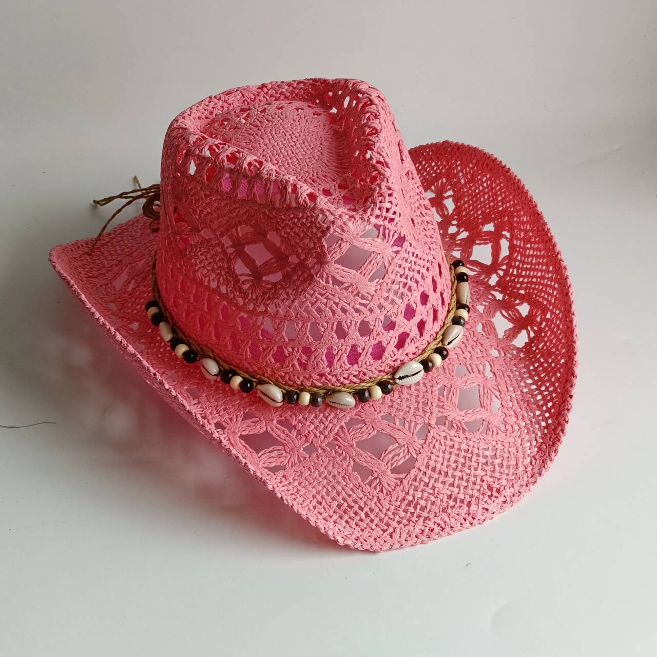 Pink Cowboy straw hat  hollow  - Cowboy Hat Straw 评论和价格